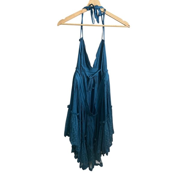 Babydoll Boho Ruffle Mini Dress Blue Size Small Hippie Beach‎ Coastal Festival - Picture 4 of 7